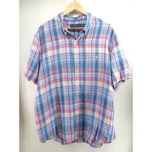 Ralph Lauren Custom Fit Linen‎ Short Sleeve Button Down Shirt Men's XXL TTG